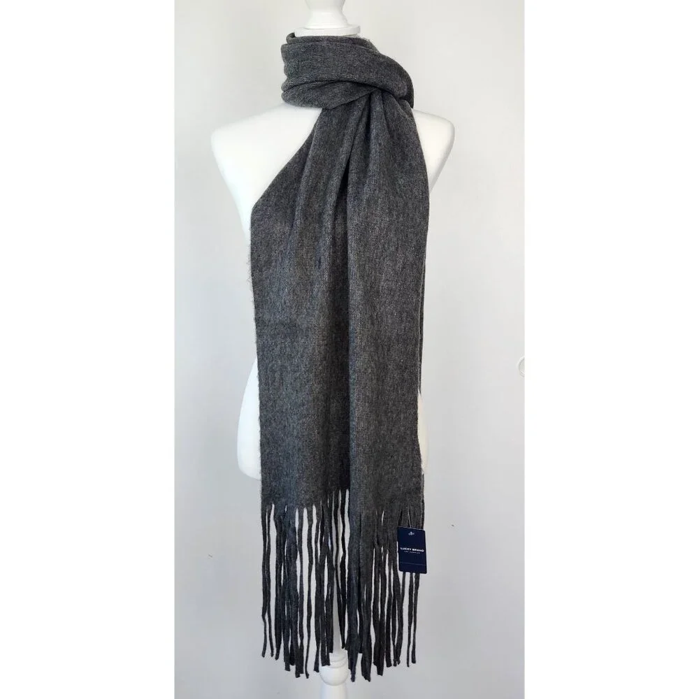 Lucky Brand‎ NWT Charcoal Gray Scarf With Fringe, Warm, Soft, Winter, Holiday
